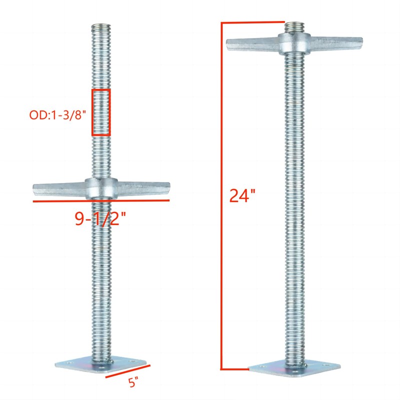 Scaffold 24" Adjustable Leveling Galvanized Screw Jack with Base Plate,