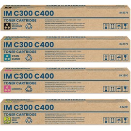 IM C300 C400 Toner Cartridge 4-Pack (Black Cyan Magenta Yellow) 842378 842379 842380 842381 Replacement for Ricoh IMC300 IMC400 Toner Cartridge for Lanier Savin IM C300F C400F C400SF Printer Ink