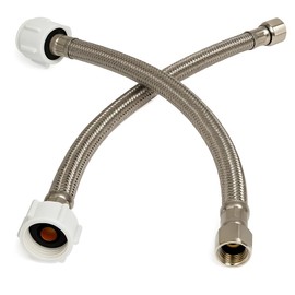 DecoSource Toilet Connector - Braided Stainless Steel Toilet Hose with 3/8 Female Compression Thread x 7/8 Female Ballcock Thread - Toilet Water Supply Line (Pack of 2, 16 Inch Long)