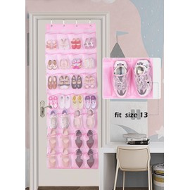 AOODA 28 Large Mesh Pockets Kids Shoe Organizer Hanging Baby Over The Door Shoe Rack For Closet Shoe Holder Hanger for Toddler Girl, Pink