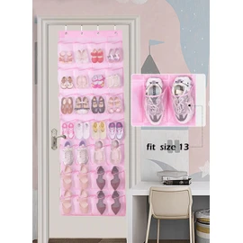 AOODA 28 Large Mesh Pockets Kids Shoe Organizer Hanging Baby Over The Door Shoe Rack For Closet Shoe Holder Hanger for Toddler Girl, Pink