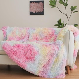 Rainbow Fluffy Throw Blanket – 50x60 Inch Soft & Cozy Plush Blanket, Fuzzy Shaggy Couch Bed Cover for Living Room, Bedroom Decor – Gift for Women, Men, Him & Her