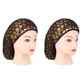 Lnngub Pack of 2 Hair Net for Sleeping, Mesh Crochet Hair Net for Women, Reusable Black Hair Nets Made of Polyester, Soft Knitted Hair Net Hat, Thick Short Hair Net for Bathing, Sleeping