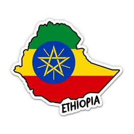 Squiddy Ethiopia Map with Flag - Vinyl Sticker Decal for Phone, Laptop, Water Bottle - 3"