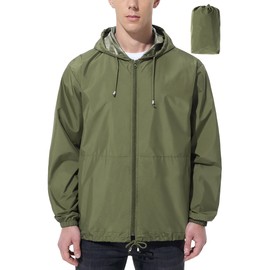 UIQUR Mens Rain Jacket Raincoat Windbreaker Running Waterproof Lightweight Packable with Hood Travel Hiking Cycling Army Green M