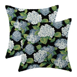 OFIRD Spring Pillow Covers 18x18 Pack of 2 Black Blue Hydrangea Floral Decorative Throw Pillow Covers Outdoor Decor Summer Seasonal Flower Plant Pillowcase Farmhouse Linen Cushion Case for Home Sofa