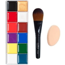 12 Colours Face Body Oil Paint Cream Palette Halloween Goth Vampire Stage Makeup + LyDia® Foundation/Contour Makeup Brush + FREE Mini Sponge Beauty Blender