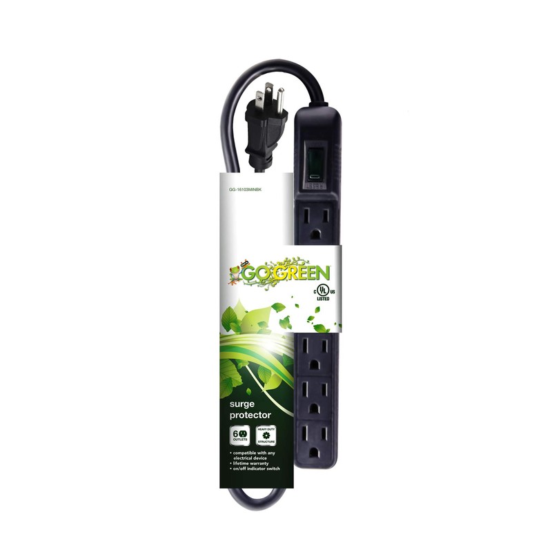 GoGreen Power GG-16103MINBK 6 Outlet Mini Surge Protector, Black