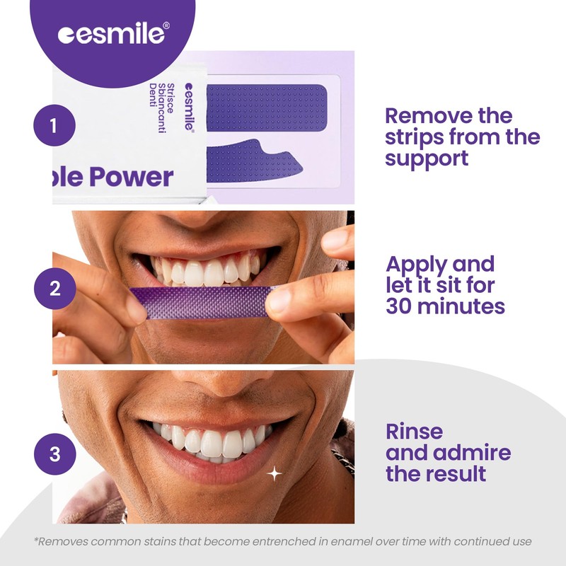 Esmile Purple Power Teeth Whitening Strips, Vegan and Cruelty Free,