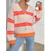 WDIRARA Women's Color Block Striped Crochet Long Sleeve Cardigan Loose