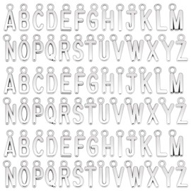 SAVITA 104 Pieces ABC Letter Charms Mini Capital Alphabet A-Z Zinc Alloy Bracelet Necklace Pendants for DIY Jewellery Making