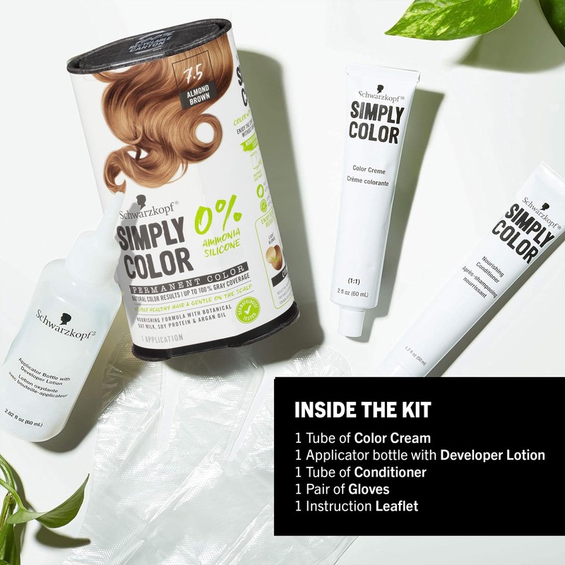 Schwarzkopf Simply Color Permanent Hair Dye, 7.5 Almond Brown, Long-Lasting