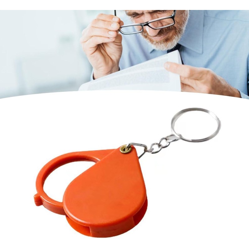 10X Magnifying Glass, Keychain Magnifier, Orange, Portable, for Small Objects