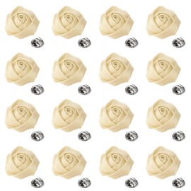 uxcell 16 Pcs Lapel Flowers for Men Suits, 2 Inch Lapel Pin for Men Satin Rose Artificial Fabric Flowers Brooch Boutonnieres for Wedding Party Prom Ceremony, Beige