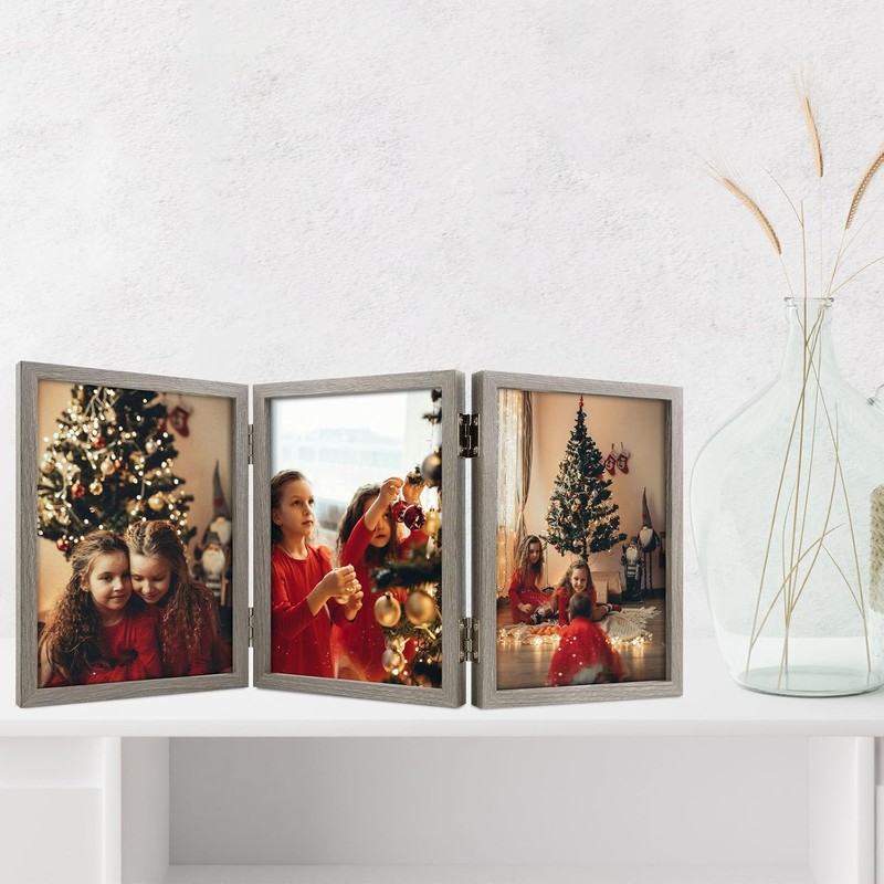 Space Art Deco Triple 5x7 Picture Frame, 3 5x7 Folding