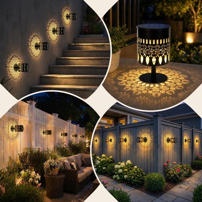 Neoglint 2 Pack Solar Mandala Fence Lights, Decorative Metal Solar