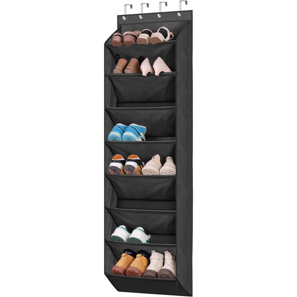 MISSLO Door Shoe Rack Slim Shoe Storage Hanging with 8 Deep Pockets Fits 20 Pairs Shoe Organiser, Wardrobe Shoe Holder for Door Hanging Organiser, Grey