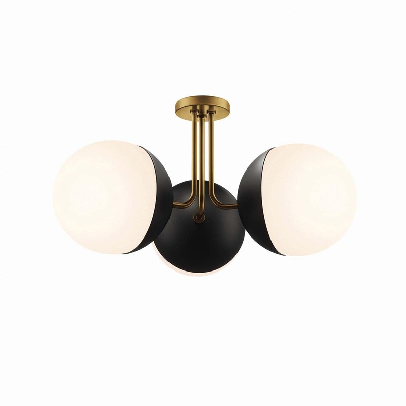 Modway Stellar 3-Light Semi-Flush Ceiling Light in Opal Satin Brass,Brown