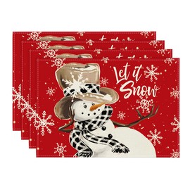 Artoid Mode Red Snowman Snowflakes Let it Snow Winter Placemats Set of 4, 12x18 Inch Seasonal Christmas Table Mats for Party Kitchen Dining Decoration