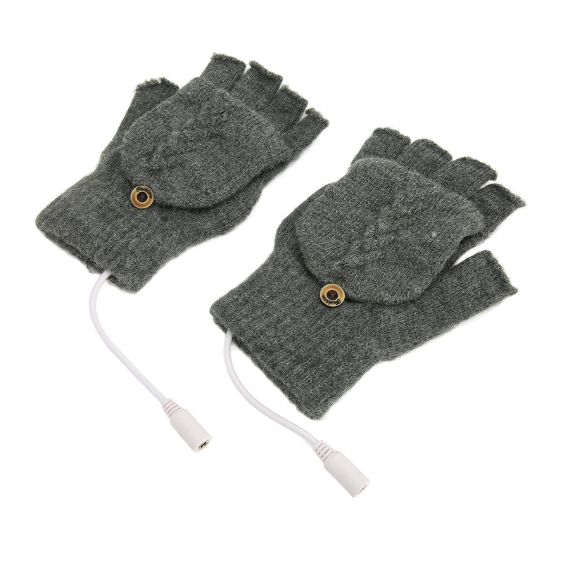 USB Warmer Heated Gloves Flip Half Fingerless Electronic Knitted Hand