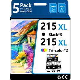 TargeToner T215 Ink Cartridge Remanufactured for Wf-100 Wf-110 EC-C110 Printer (3 Black 2 Tri-Color Pigment Ink Cartridges for EC-C110 WF100 WF110 5Pack)