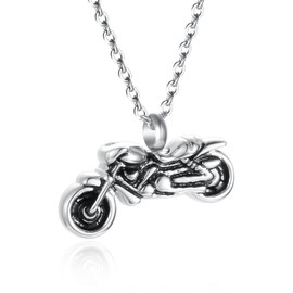Motorcycle Cremation Pendant for Ashes Memorial Stainless Steel Necklace Ashes Holder Urn Keepsake Jewelry for Men Women (Silver)