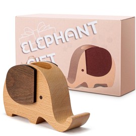 HyFanStr Birthday Gifts for Women and Men, Wooden Phone Stand Cute Elephant Gifts for Women Men, Desk Decoration Pencil Holders, Unique Pen Pot Stationary Pen Holder Presents for Birthday