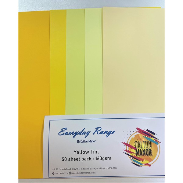 Dalton Manor A4 Coloured Card 160GSM Yellow Tint 5 Colours