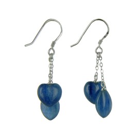 Franki Baker Blue Natural Kyanite Gemstone Heart Shaped 925 Sterling Silver Drop Earrings. Length: 4cm