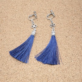 Tassel Earrings, Silver, Accessories, Dangling Color, Blue, Navy Blue, Polyester, No Gemstone