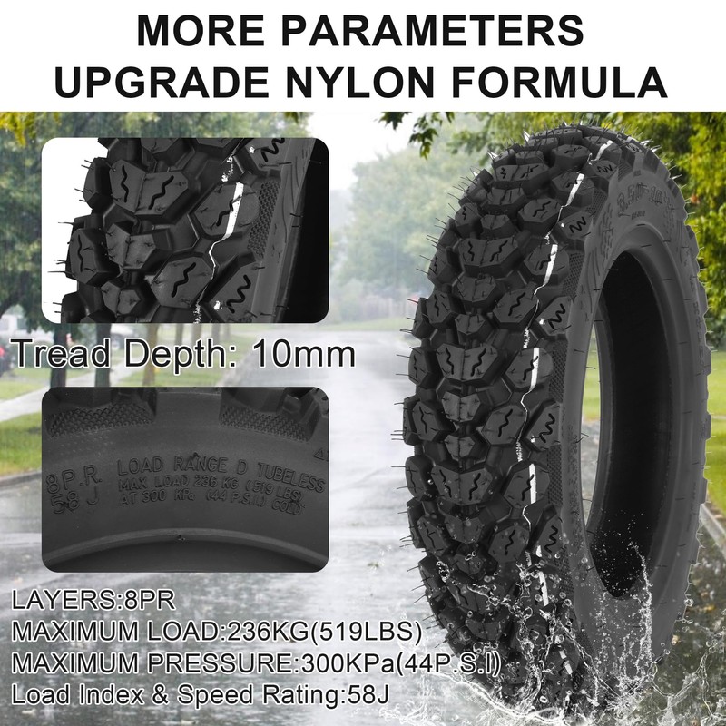 WEIYINGSI 3.50-10 Scooter Tire, 3.50-10 Off-Road Tubeless Tire for Front/Rear