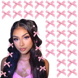 YAEISM 30PCS Bow Hair Clips Pink Satin Mini Bowknot Hair Accessories Cute Hair Bow Barrettes Ribbon Hairpins for Women Girls