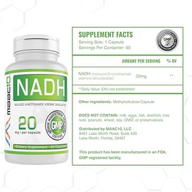 MAAC10 NADH 20 mg cápsulas individuales 60 unidades | Energía, fatiga y soporte NAD+ | Grado farmacéutico 99% puro protección entérica NADH.
