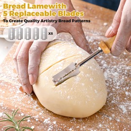 Round Bread Proofing Basket, Stainless Steel Bread Sourdough Banneton Proofing Basket Kit with Liner, Bread Baking Kit with Bread Making Accessory Dough Whisk, Scraper, Cutter, Bread Scoring Lame