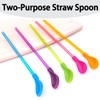 fKiZanthene 15-Piece Reusable Spoon Reusable Straws, 5-Color Set with Built-in