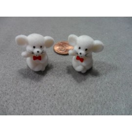Unbranded Miniature Vintage Flocked White Mice with Red Bow Tie