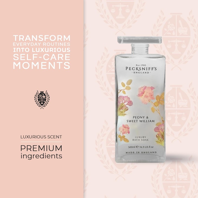 Pecksniff's Peony & Sweet William Bath Soak Decanter | 500ml/16.9
