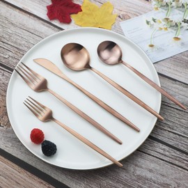 Copper Silverware Set JASHII 40-Piece Flatware Set 304 Stainless Steel Flat Cutlery Set for 8 Matte Kitchen Forks Knife Spoons Set, Satin Finish Tableware Set for Home and Restaurant, Dishwasher Safe