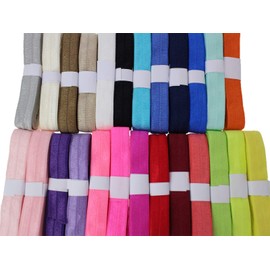 PAMIR TONG 5/8'' Fold Over Elastic FOE Headband Baby Hair Bow Soft Fold Over Elastic Binding Webbing Tape Craft Sewing Assortment Color (50 Yards Mixed)
