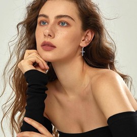 LONAGO Cross Earrings for Women 925 Sterling Silver Vintage Cross with Created Amethyst Drop Earrings