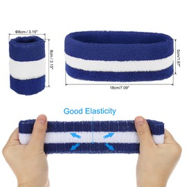 PATIKIL Sweatbands Headband Wristband, 6 Set/18Pcs Sweatband Terry Cloth for Sports Basketball Tennis Athletic Gym Working Out, Navy Blue, White