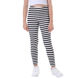 HDE Girl's Leggings Holiday Stretchy Full Ankle Length Striped Tights Black and White Stripes - 4-5