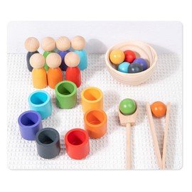 MagiDeal Bälle in Tassen, Montessori-Spielzeug, Früherziehungsspielzeug, Brettspiel, Holzspielzeug, Feinmotorik für Kleinkinder, Baby, Vorschule, sensorisches, 7 Farben