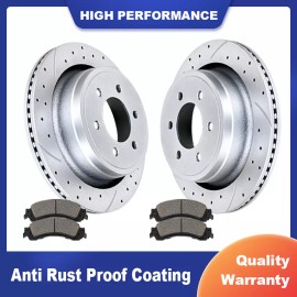 AutopartsPConline Rear Brake Rotors Brake Pads for 2010 2011 Ford F-150 6 Lugs Discs Brakes Kits