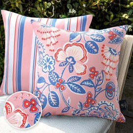 Phantoscope Pack of 2 Outdoor Indoor Throw Pillow Covers Decorative Waterproof Outdoor Pillows Patio Pillows Cushion Case for Couch Tent Park, Pink 20 x 20 Inches