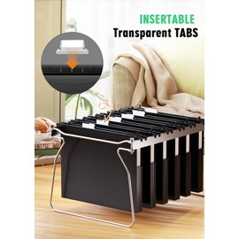 Extra Capacity Plastic Hanging File Folders,12 Pack Reinforced Hang Folder, Heavy Duty 1 Inch Expansion, Filing Cabinet Folders Letter Size for Bulk Files/Medical Charts, Black