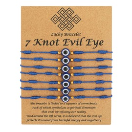 Shalinindia 7-Knot Blue Evil Eye Handmade Bracelet Set of 7, Rakhi for Brother, Bhaiya | Adjustable Good Luck Protection Bracelet, Lucky Kabbalah for Men and Women