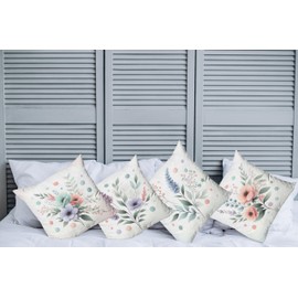 Ambesonne Floral Pastel Botanical Print Pillow Covers with Playful Dots and Flowers Decorative Accent Double Sided Print 16 Inch Coral Sage Green and Lilac 4