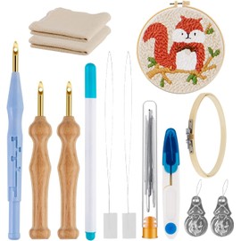 21PC Punch Needle Embroidery Kits Adjustable Punch Needle Tool, Wooden Handle Embroidery Pen, Hoops, Punch Needle Cloth, Punch Needle Kit Adults Beginner DIY Craft, Perfect Decoration and Gifts