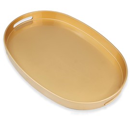 Omuriko Gold Oval Decorative Tray with Handles, Versatile Serving Tray for Coffee Table, Ottoman, Ideal for Serving, Displaying, Organizing